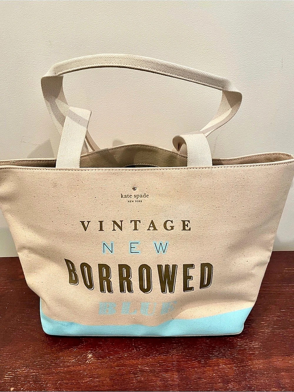 Kate Spade Wedding-themed Tote in Cream & Blue Like New